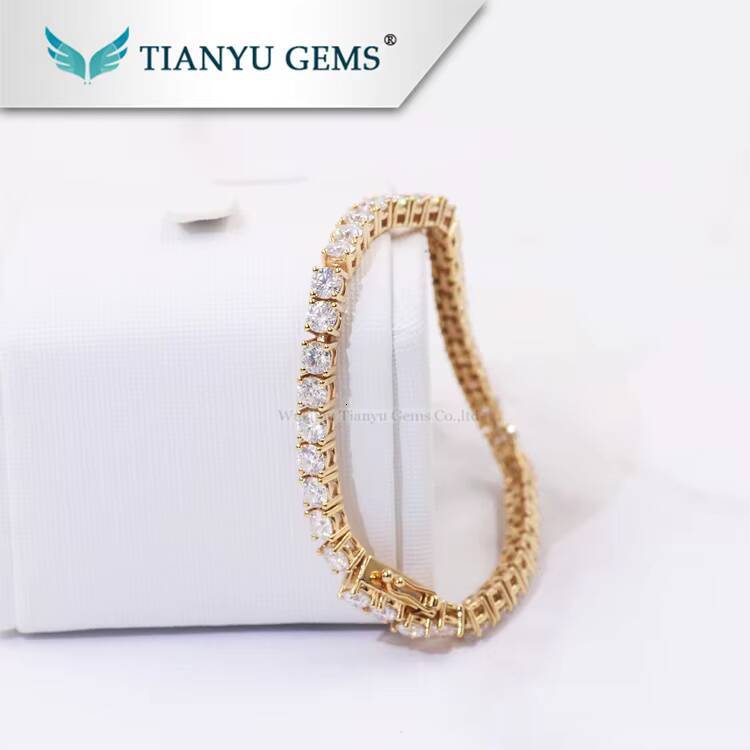 Tianyu Gems Pure Hand Make 2mm 3mm 4mm Round White Moissanite Tennis Bracelet in 14k18k Real Gold Jewelry