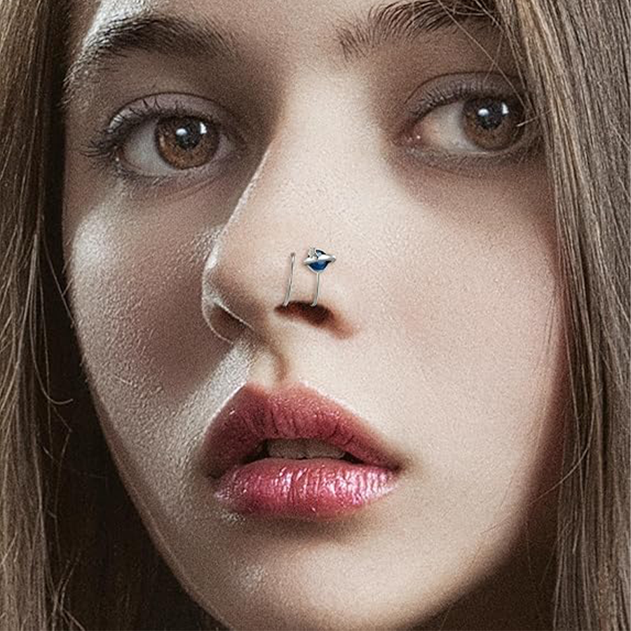 16PCS Nose Ring Hoop Stainless Steel Dangle Spiral Nose Rings Snake Flower Butterfly Wings Heart Ball Twist Earring Hoops Body Piercing Jewelry Silver