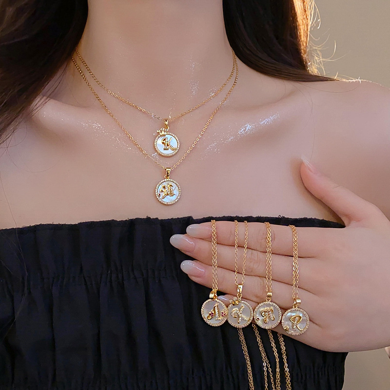 Gold - Toned Chain Necklace With Mother - Of - Pearl, Crystal Accents And Artistic Pendant Delicate Daily & Elegant Jewelry Gift For Her High - Qualit