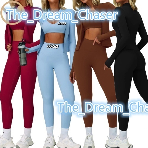 Yimo Women Nude Feeling Stand Neck Jacket Yoga Bodysuit Lady Shockproof Crop Top Gym Set Female Hip Lift Slim Pants Sports Suit