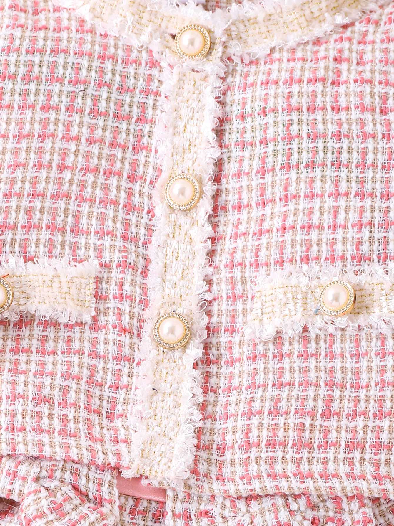 2PCS Cross Border Autumn New Girl Baby 16 Years Old Sweet And Cute Pink Round Neck JacketPleated Skirt Set L250926AWOA