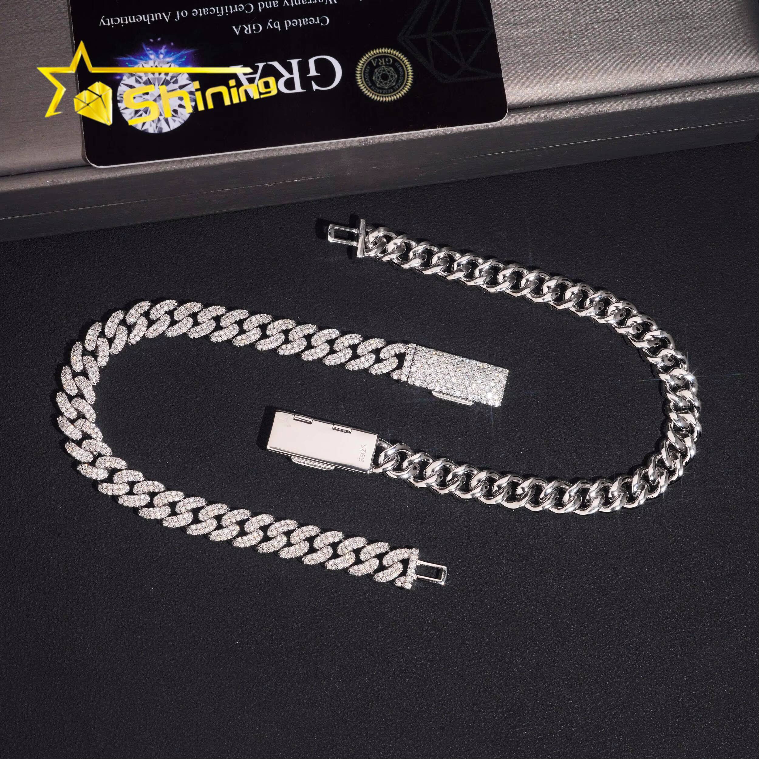 Hot Sale 8mm 2Rows VVS Iced Out Moissanite Cuban Link Bracelet Fine Jewelry Custom Men 925 Silver Bracelet GRA Certificated