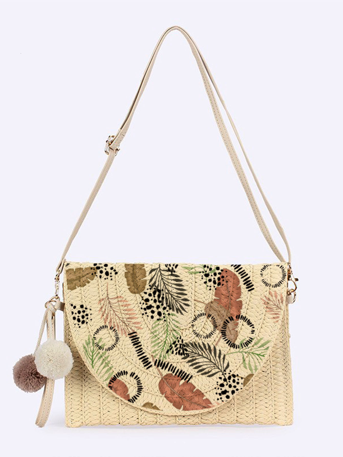 2025 new printed beach leaf flip crossbody bag luxury bag large capacity armpit bag high-end multifunctional grass woven designer bag