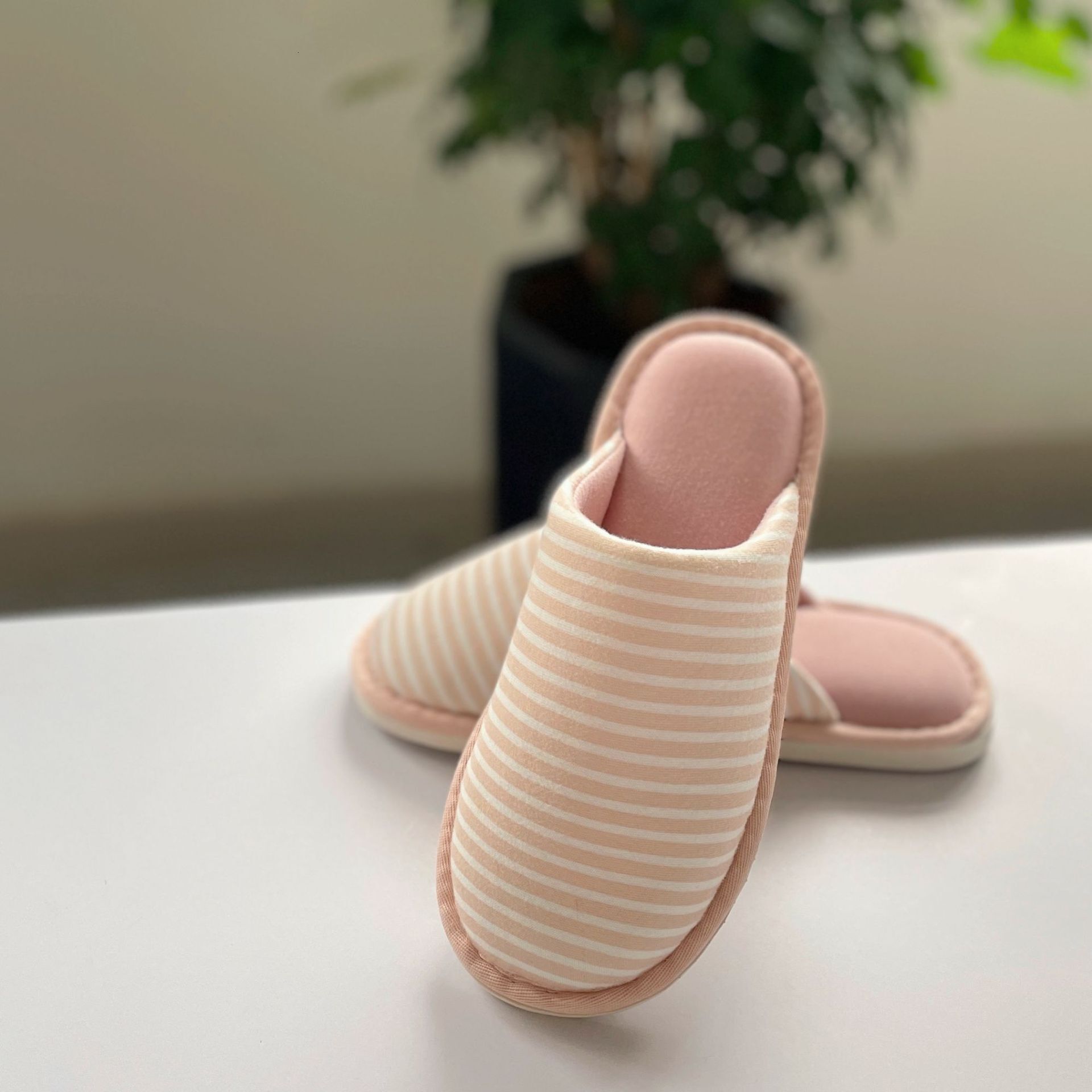 Spring Autumn Winter Home Indoor Household Non-Slip Floor Couple Striped Cotton Slippers for Men and Women ddmymarket