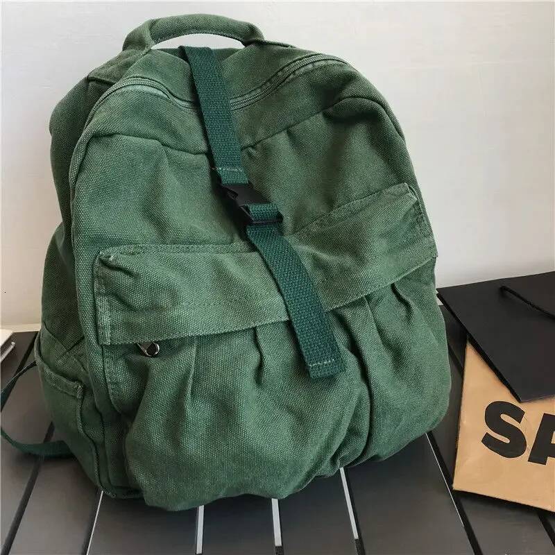 Canvas Cotton Unisex Solid Softback Zipper Casual High-Capacity Vintage Bookbag Travel Backpack high-quality
