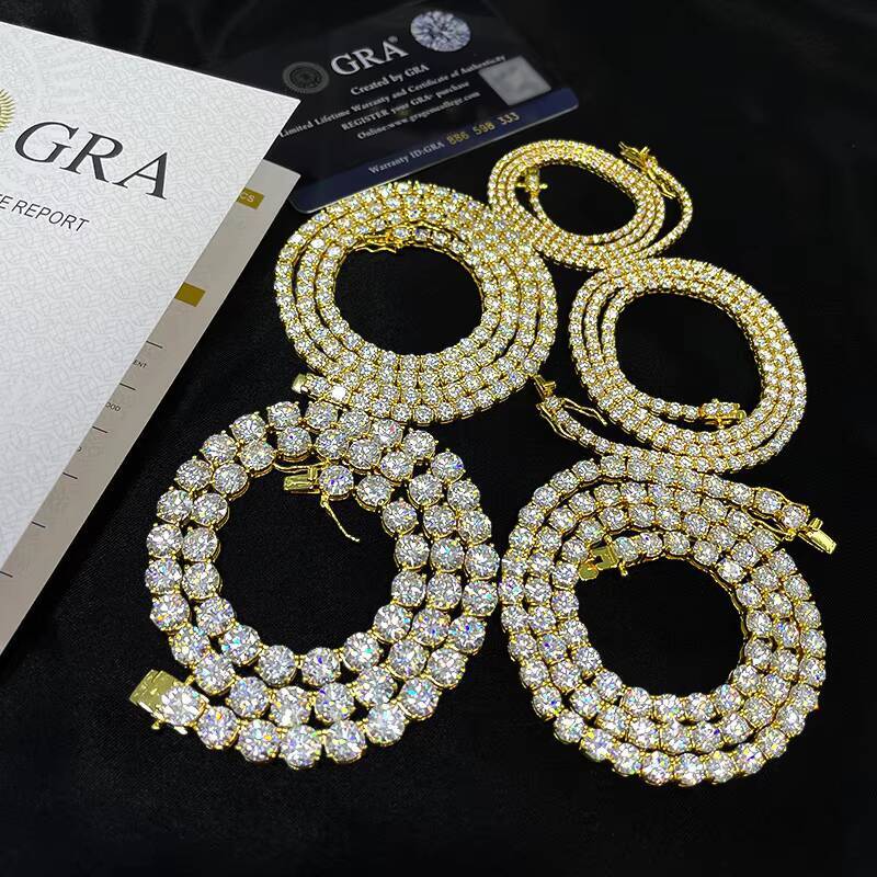 Sterling Silver 925 Chain 3mm 5mm 6mm Double Clasp High Grade Zircon Tennis Chian Silver Bracelet Necklace 925 for Men Women