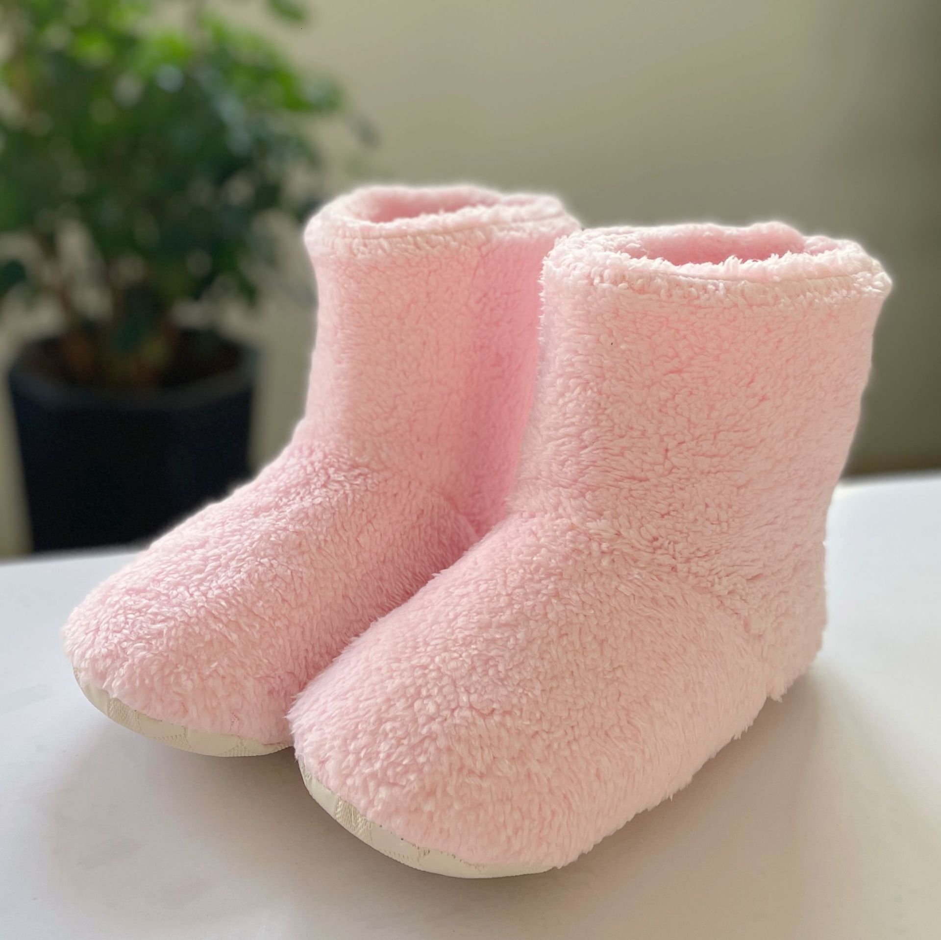 Winter Japanese Style High Tube Boots with Heel, Postpartum Silent Plush Indoor Home Cotton Shoes, Warm Furry Slippers for Women ddmymarket
