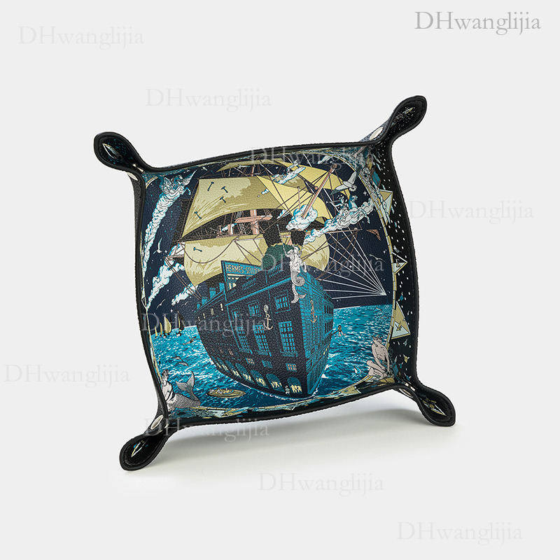 DH Luggage Accessories Live New Style Colorful Sailboat Print Cultural Play Bracelet Necklace Storage Box Leather Plate