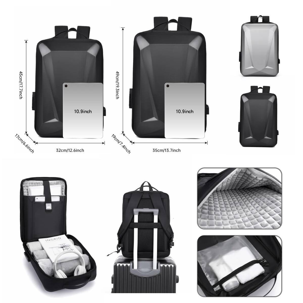 Men's Hard Shell Backpack Large Capacity Waterproof Wear-Resistant Computer Independent Compartment Commuting Business Travel Bag high-quality