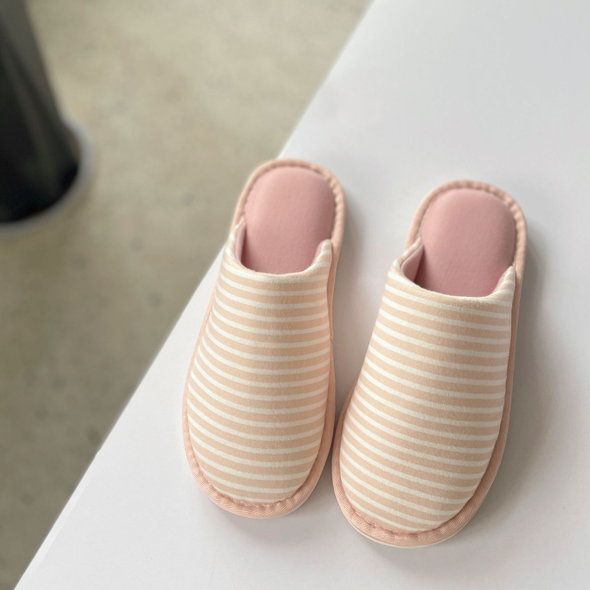 Spring Autumn Winter Home Indoor Household Non-Slip Floor Couple Striped Cotton Slippers for Men and Women ddmymarket