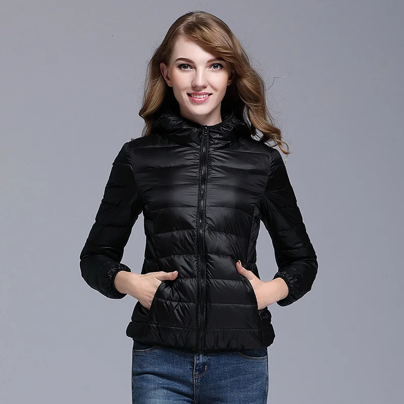 White Duck Down Winter Hoody Jackets Ultralight Women Down Coats Puffer Long Sleeve Warm Slim Portable Thin Female Outwears 7XL 250917