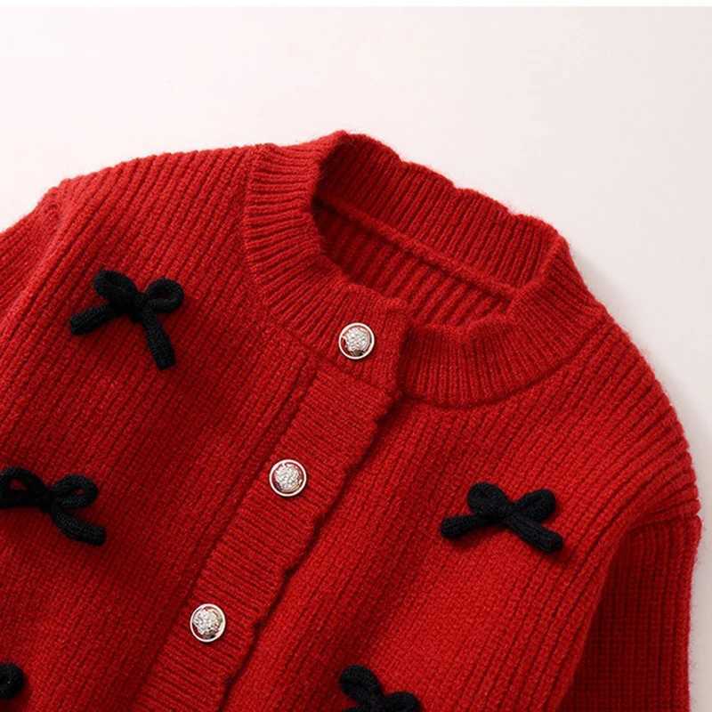 2pcs Autumn Kids Girl Clothes Newest Red Knitted Sweater Cardigan Coat Butterfly Girls Princess DressPleated Skirt Girl Costume L250926Y3J3