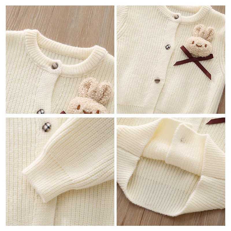 2025 Autumn Winter Babys Girl Twopiece Clothes Set 3D Rabbit Knitted Sweater Cardigan Outfits Fleece Plaid Skirt Kid Girl Suits L250926Y4WN