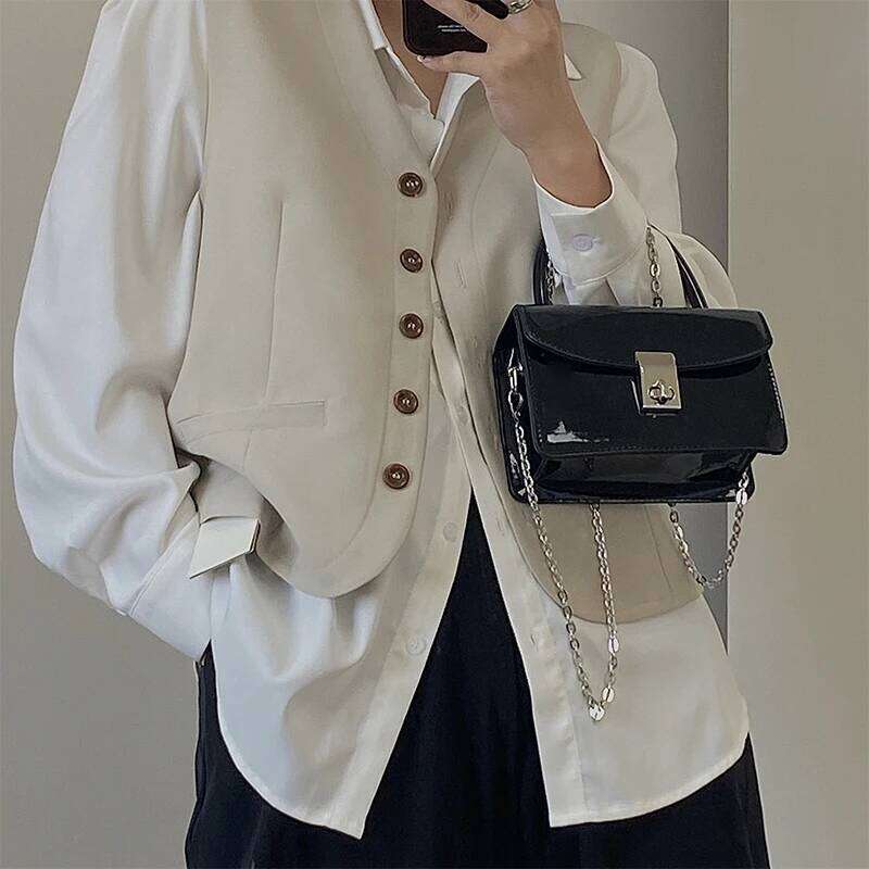 Fashion Lock Women's Small Square Shoulder Bag New Patent Leather Ladies Chain Clutch Purse Handbag Female Trendy Messenger Bags