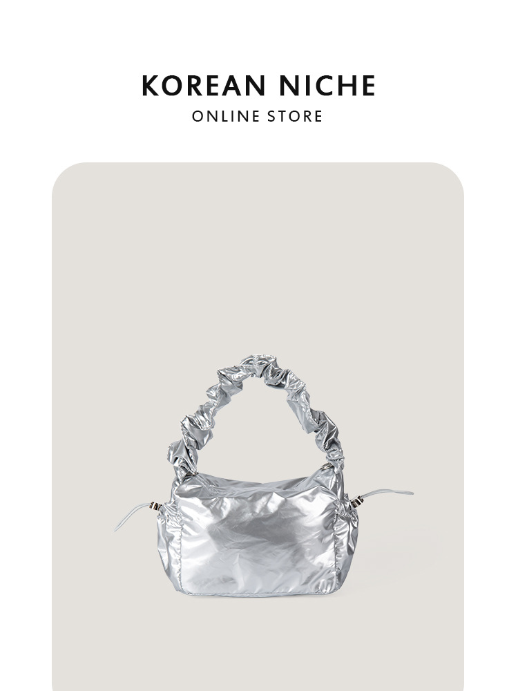 2025 New Korean-Style Niche Design Silk-Like Drawstring Pleated Crossbody For Women Fashionable And Versatile Shoulder & Armpit Bag