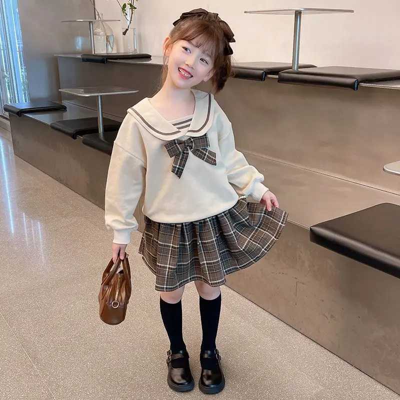 Kids Baby Clothes Girls autumn outfit new childrens college style hoodiepleated skirt twopiece set L250926J4VZ