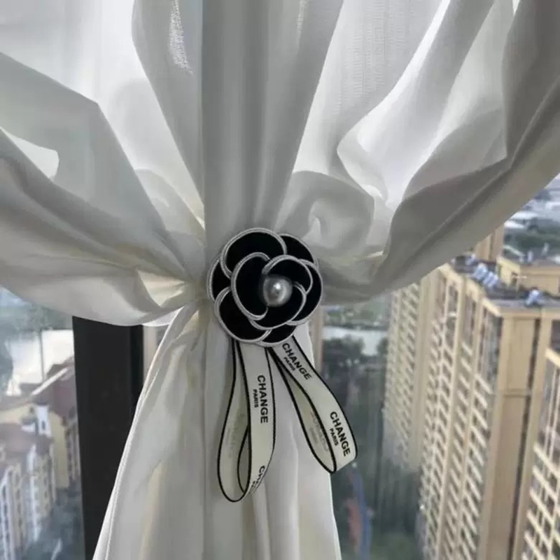 New Curtain Straps Retro Light Luxury High-end Pin, Camellia flower Tie Bedroom French Style Small Fragrant Style Tied Curtain