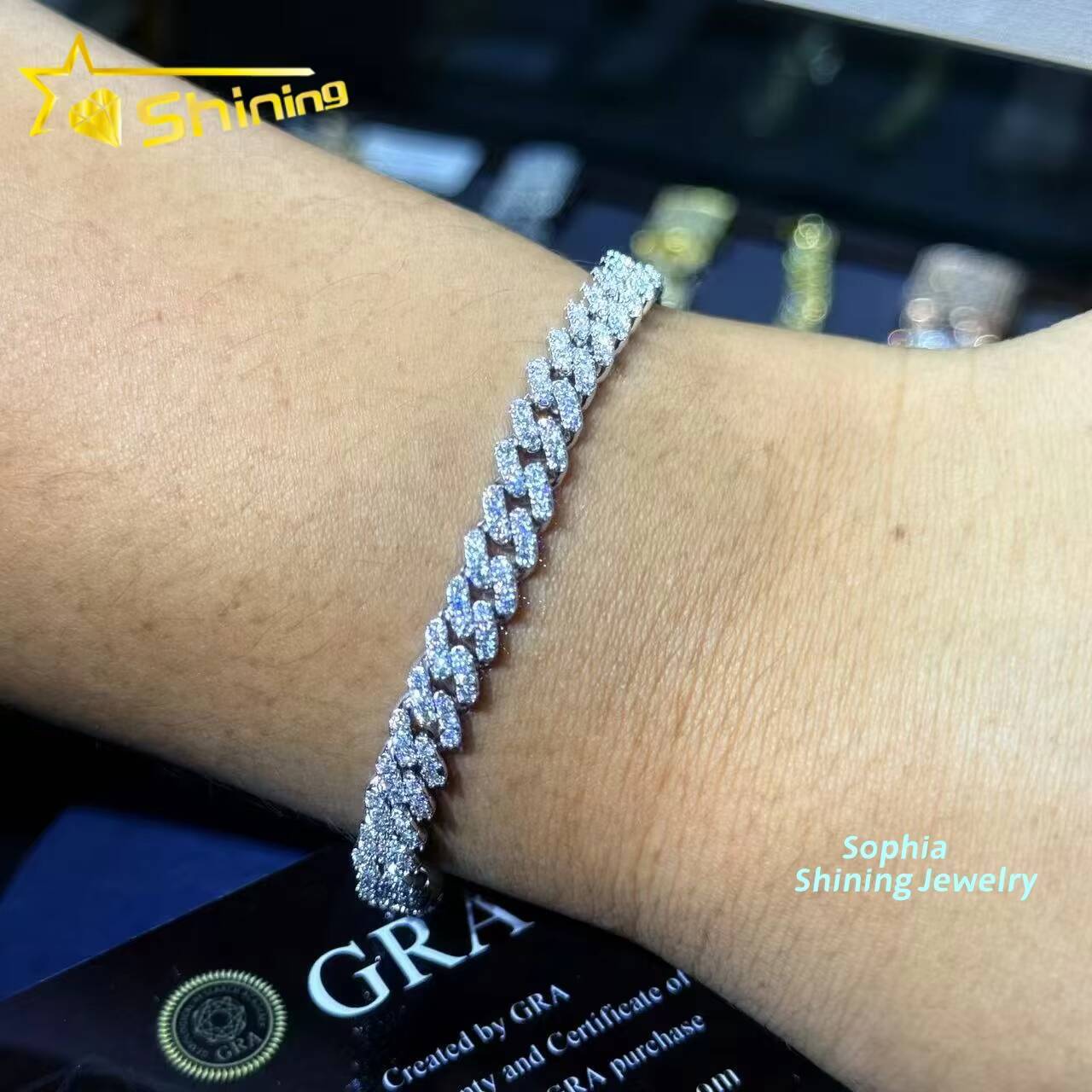 Large Stock 925 Silver 6mm VVS Moissanite Cuban Bracelets Hip Hop Jewelry Men Women Iced Out Moissanite Bracelet