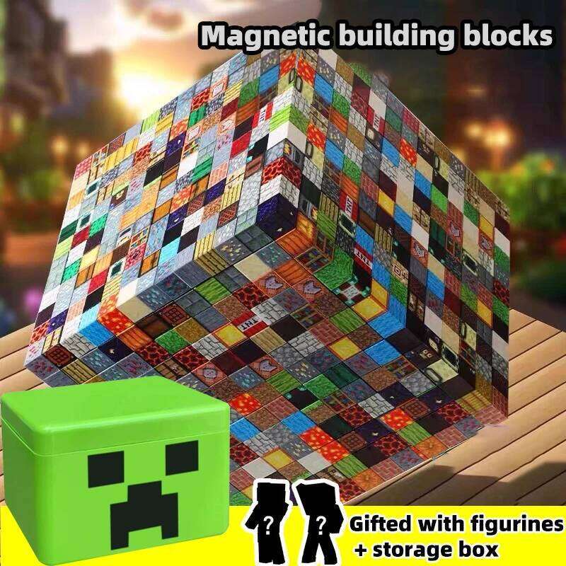 Magnetic building block toy storage box set, with figurines included, children's DIY assembly toys, tabletop play blocks Free shipping