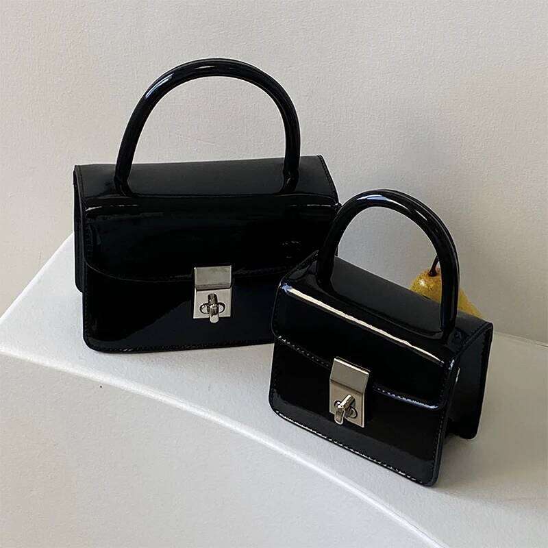 Fashion Lock Women's Small Square Shoulder Bag New Patent Leather Ladies Chain Clutch Purse Handbag Female Trendy Messenger Bags