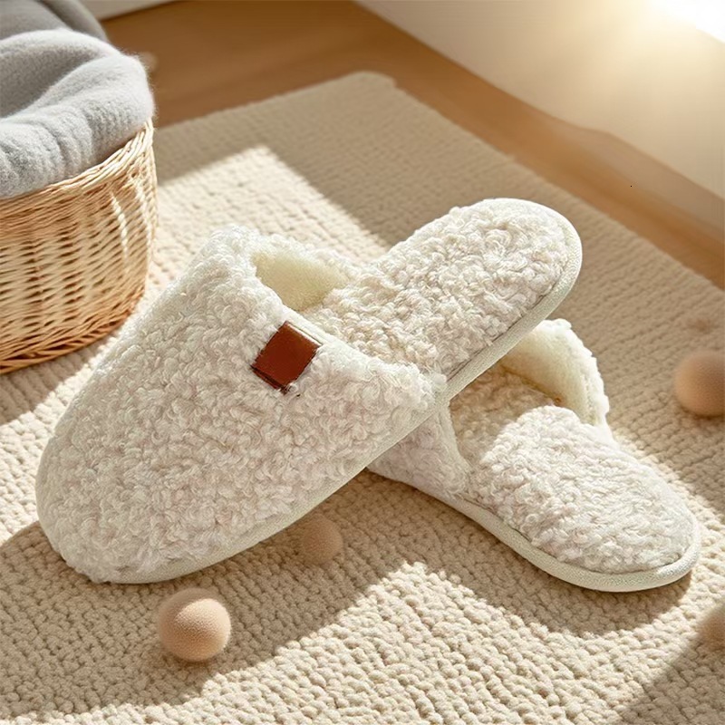 Sheep Wool Half-Covered Toe Slippers with Leather Label for Home Indoor Use ddmymarket