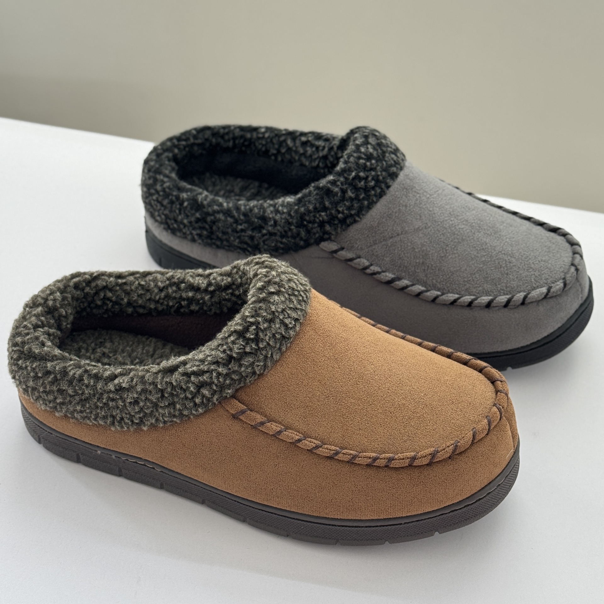 New Men's Faded Wool Mouth Mark Shoes Home Warm Outdoor Wear Fleece Lined Non-Slip Thick Cotton Slippers ddmymarket