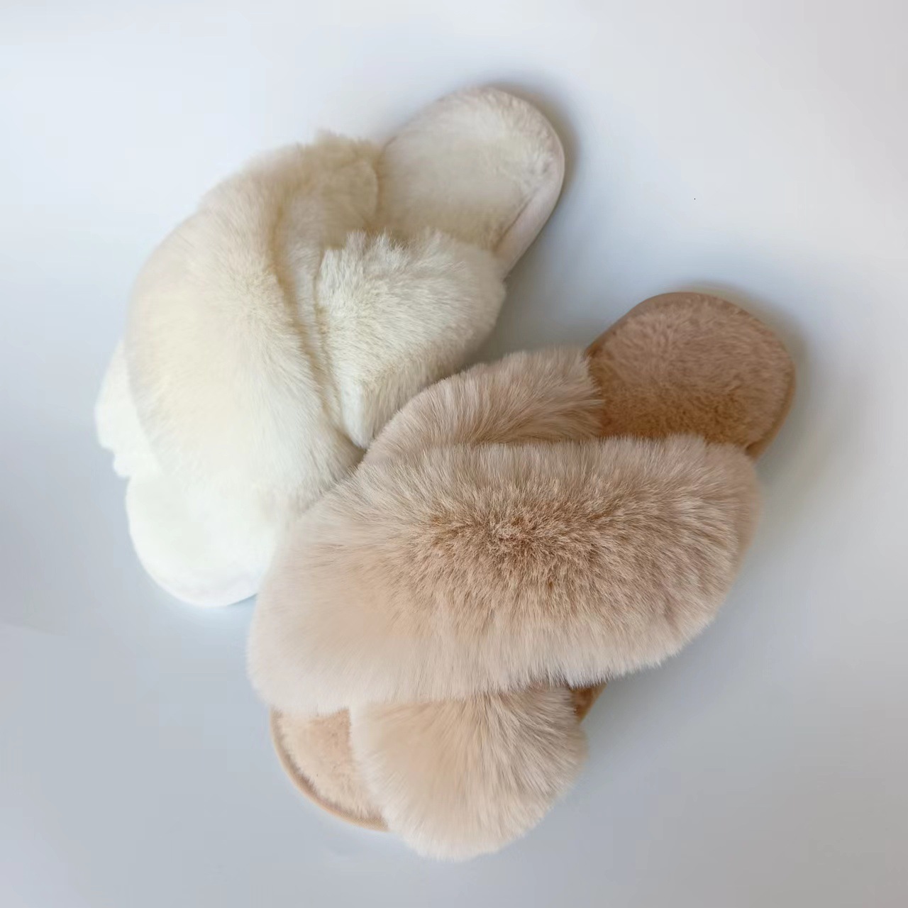 Internet Celebrity Imitation Large Rabbit Fur Cross Slippers ddmymarket
