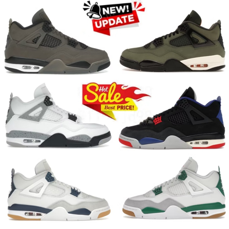 With Box 4S Basketball Shoes White Cement 2025 Newest 4s Cave Stone Undefeated Sneakers Military Blue trainers