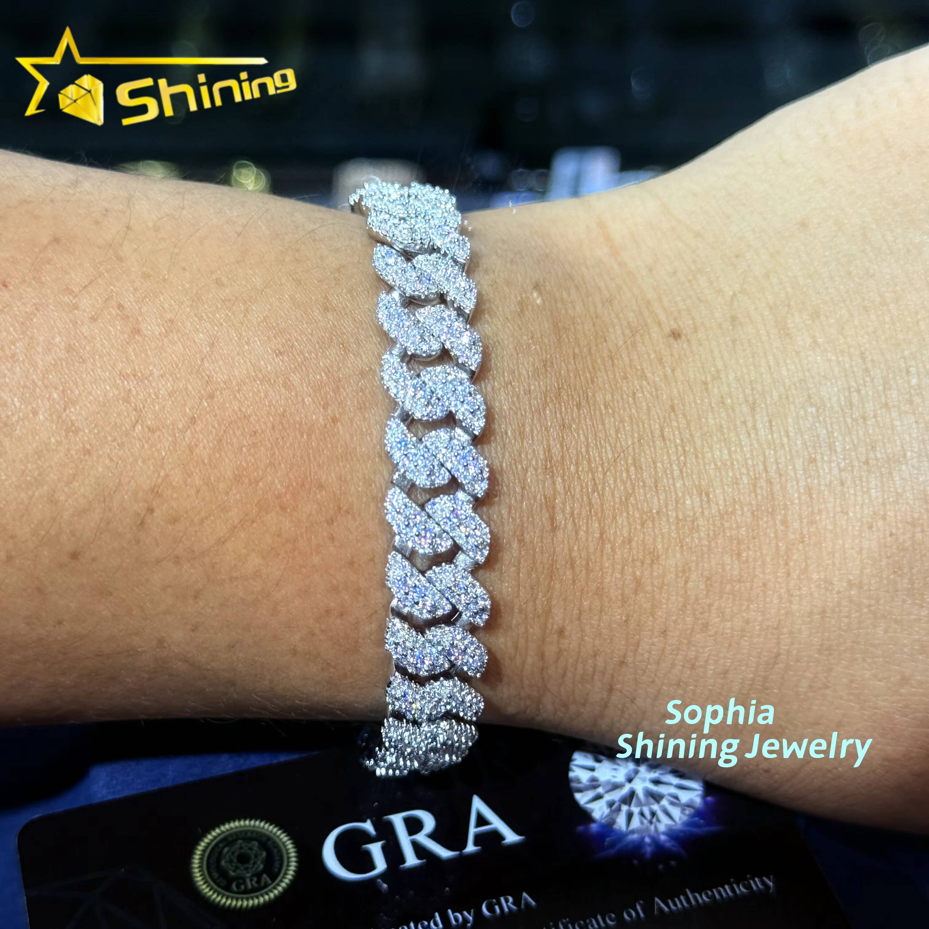 Pass Tester VVS Moissanite Lab Diamond Silver 925 Necklace Chain Hip Hop Iced Out Jewelry 10mm Miami Cuban Link Bracelet