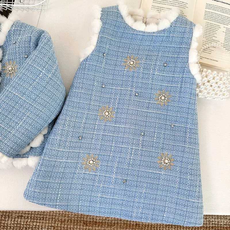 Girls Little Fragrant Style Set Skirt Winter New Fashionable Childrens Velvet Coat and Cotton Vest Skirt Two Piece Set L250926HZUN