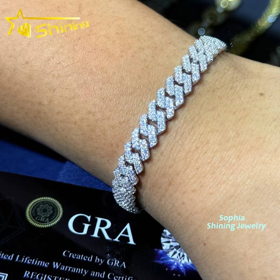 Large Stock 925 Silver 8mm VVS Moissanite Cuban Bracelets Hip Hop Jewelry Men Women Iced Out Moissanite Bracelet