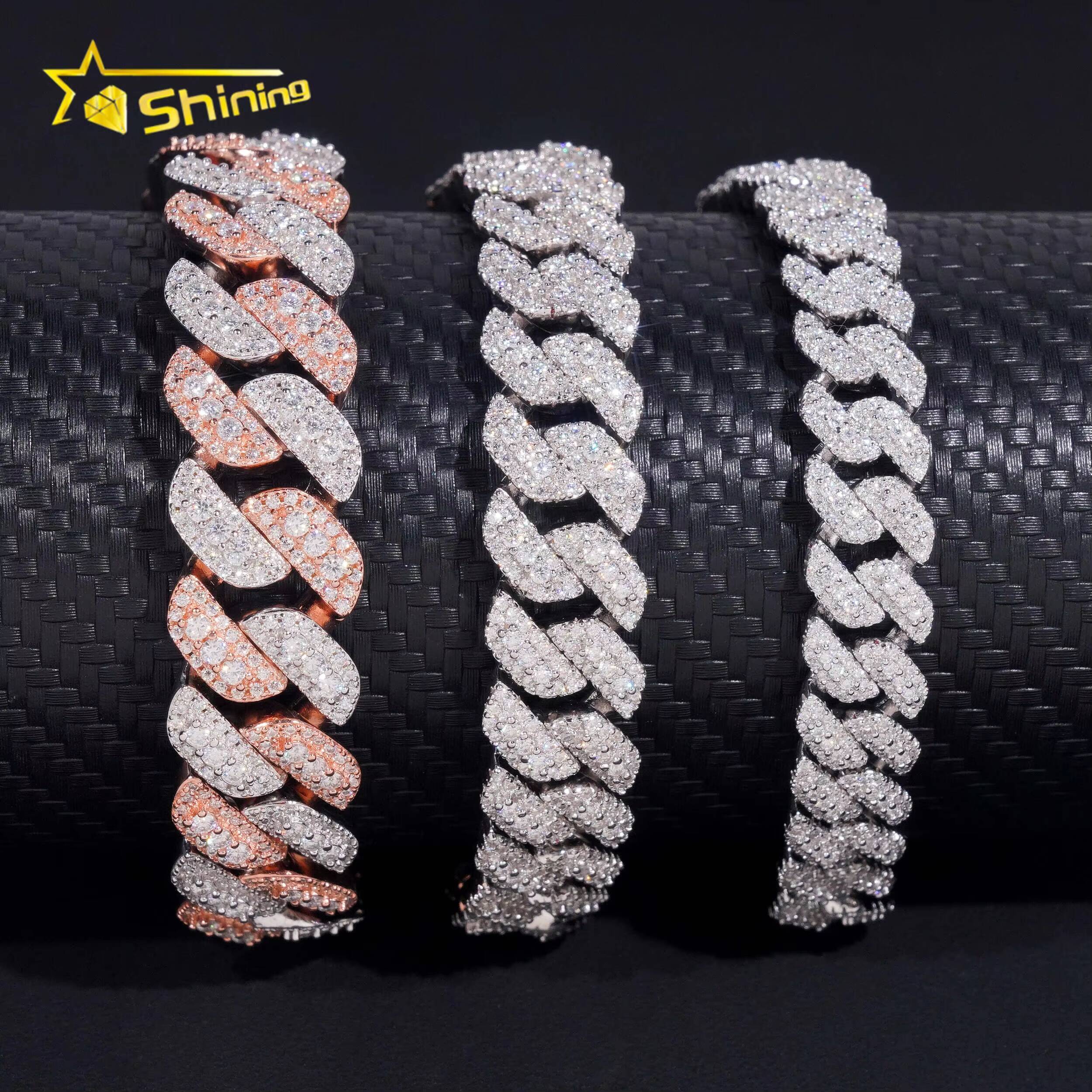 New Stocks Pass Diamond Tester Silver 925 Gold Plated Hip Hop Jewelry 10mm 13mm 15mm Custom Moissanite Cuban Link Bracelets