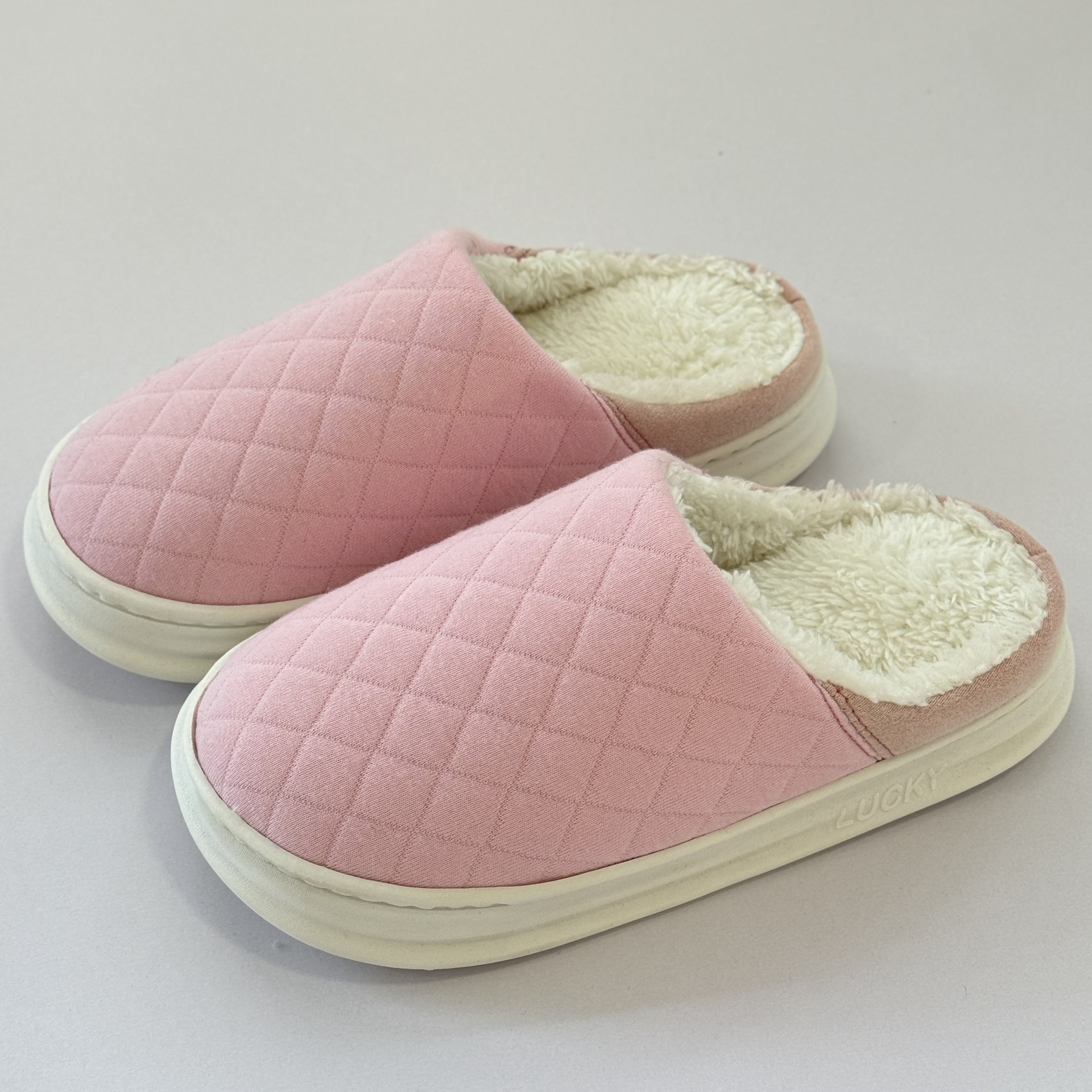 New Autumn Winter Couple Closed-Toe Full Cotton Quilted Check Thickened Sole Waterproof Non-Slip Warm Home Slippers ddmymarket