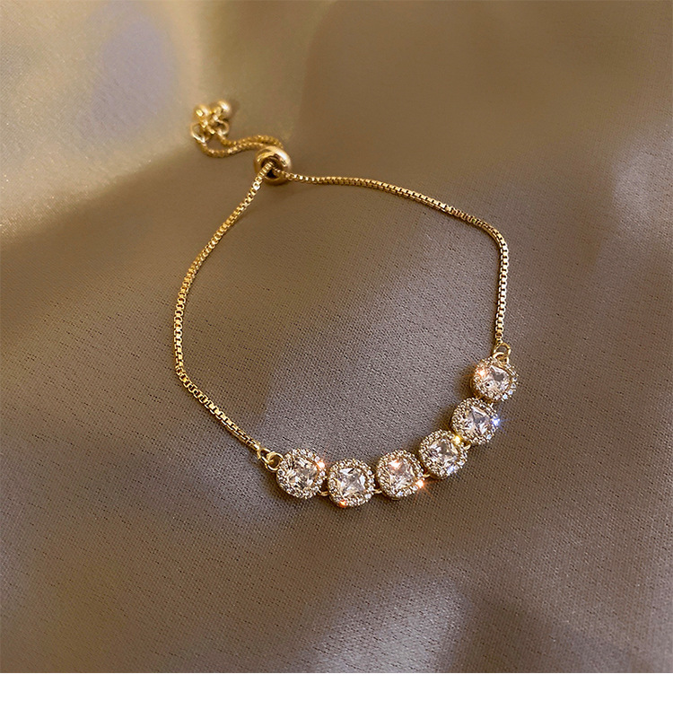 Gold - Toned Round Crystal - Inlaid Bracelet With Adjustable Chain Delicate Daily & Elegant Jewelry Gift For Her High - Quality And Sparkling Accessor