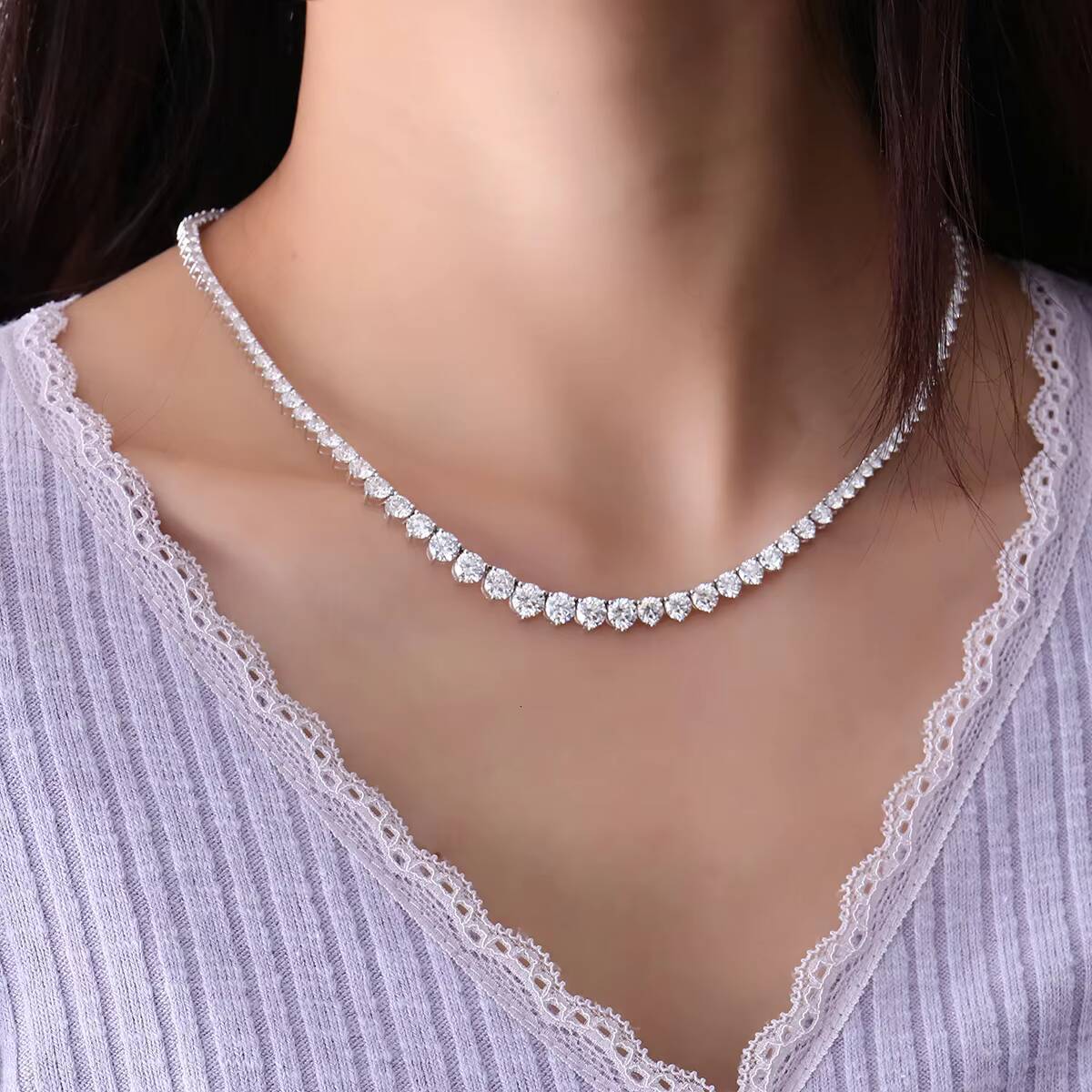 Luxury Real 18k 14K Gold Graduated Diamond Necklace Round Brilliant Cut Vvs Moissanite Diamond Necklace Customized Trend Jewelry for Women