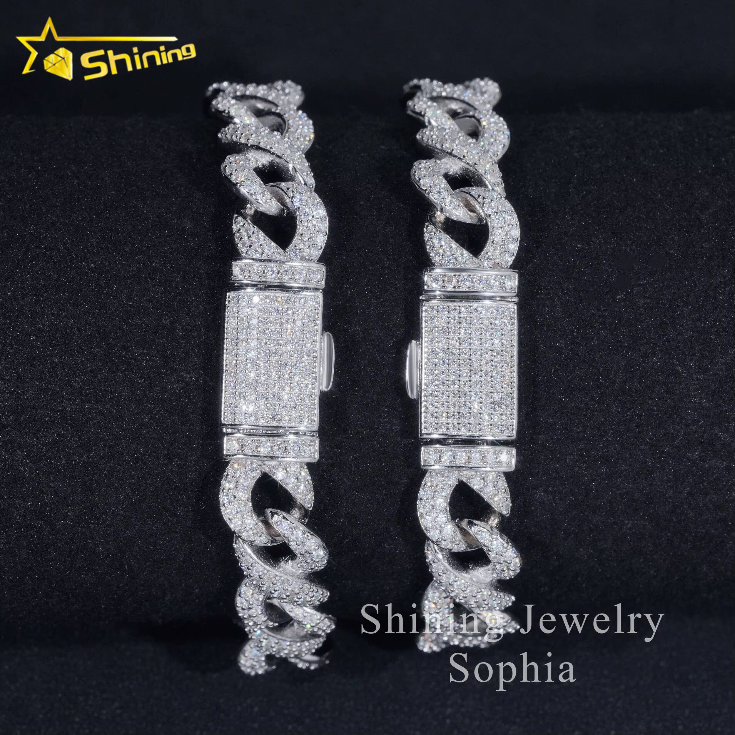Pass Diamond Tester New Design Fine Jewelry White Gold Plated Moissanite Diamond Cuban Link Bracelet With Brilliant Cut Stones