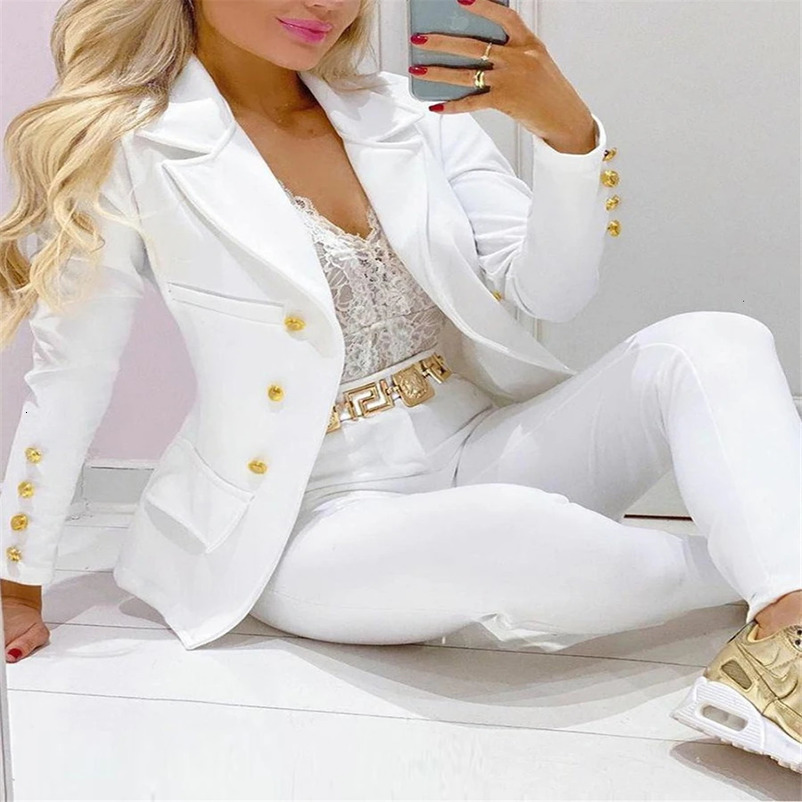 Large Size AutumnWinter Womens Sexy Singlebreasted Solid Color Small Suit Casual Office Wear Elegant Short Coat 2pcs Set 240226wtt