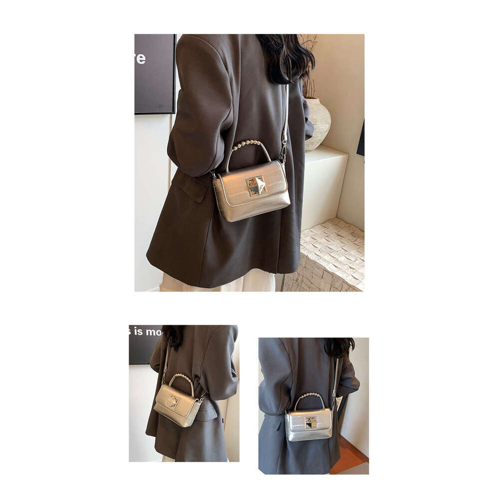 Women's Small Square Beaded Handbag - 2025 New Style Designer Crossbody Bag, Lock Buckle Shoulder Bag with Chic Look
