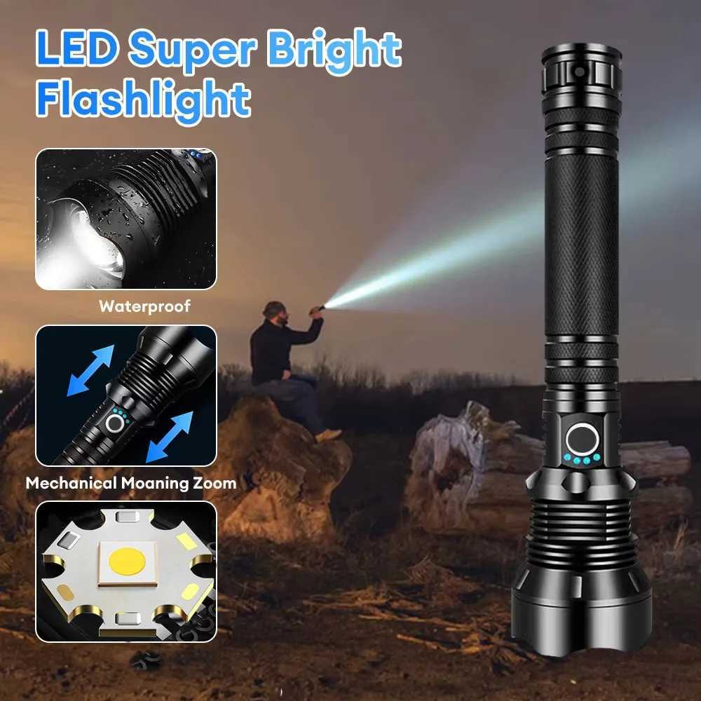 High Power LED Flashlight Super Bright Lantern Zoom Tactical Torch USB Rechargeable Powerful Hand Lamp Camping Outdoor Fishing D250928