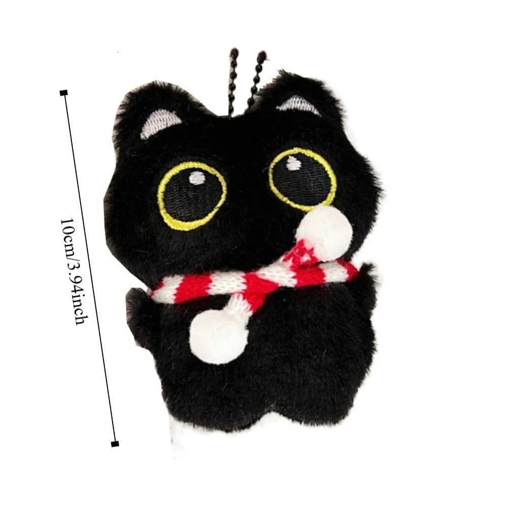 Funny Soft Squeak Scarf Black Cat Pendant Chirping Cartoon Squeeze Plush Keychain Toys Keyring Plush Stuffed Toys CoupleXJ250928