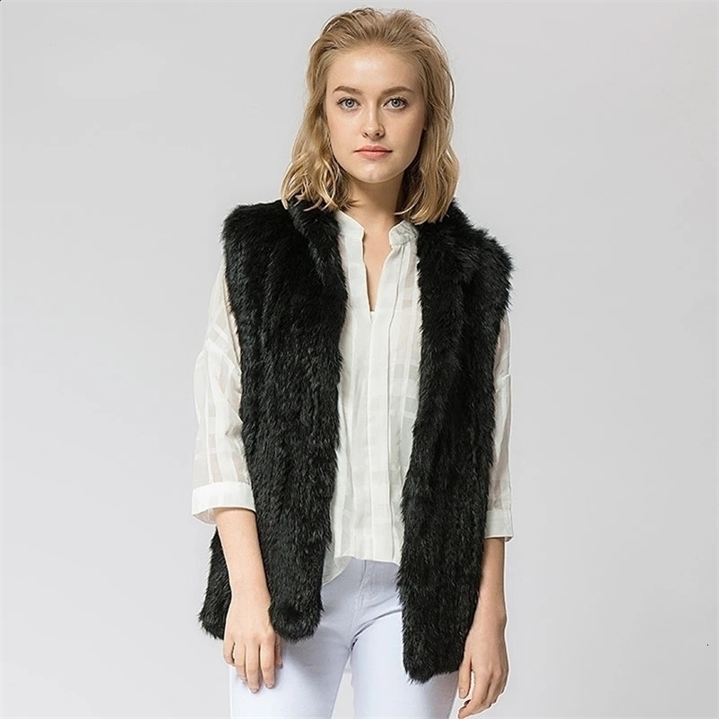 VT802 16 color womens rabbit fur vest jacket warm in spring and winter rabbit fur knitted jacket vest black beige 240924