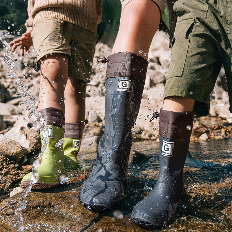 Autumn new men's and women's drawstring waterproof shoes, children's water shoes, forest baby water shoes, anti slip folding rain boots