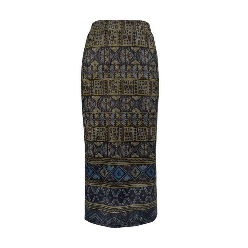 Women's Autumn Winter Ethnic Geometric Print Milk Silk Midi Skirt - Versatile Office Casual Skirt-CF40621