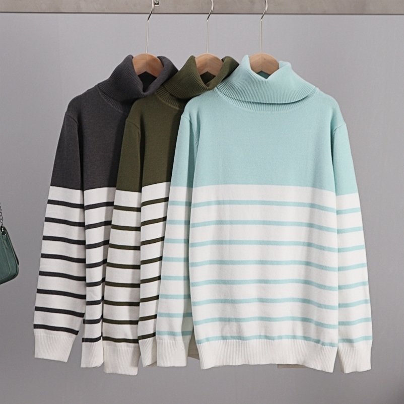 GIGOGOU Euro American Style Oversized Women's Sweater Long Sleeve Striped Thick Warm Knitwear Loose Soft Female JumperMujer 201023