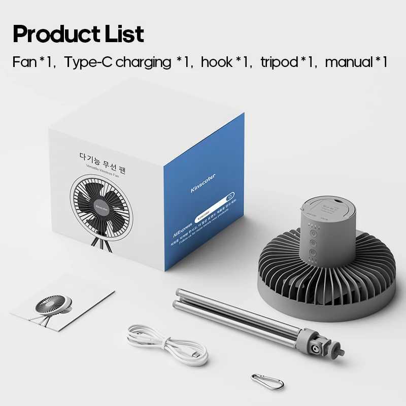 10000mAh Camping Fan Rechargeable Desktop Portable Circulator Wireless Ceiling Electric Fan with Power Bank LED Lighting C250928