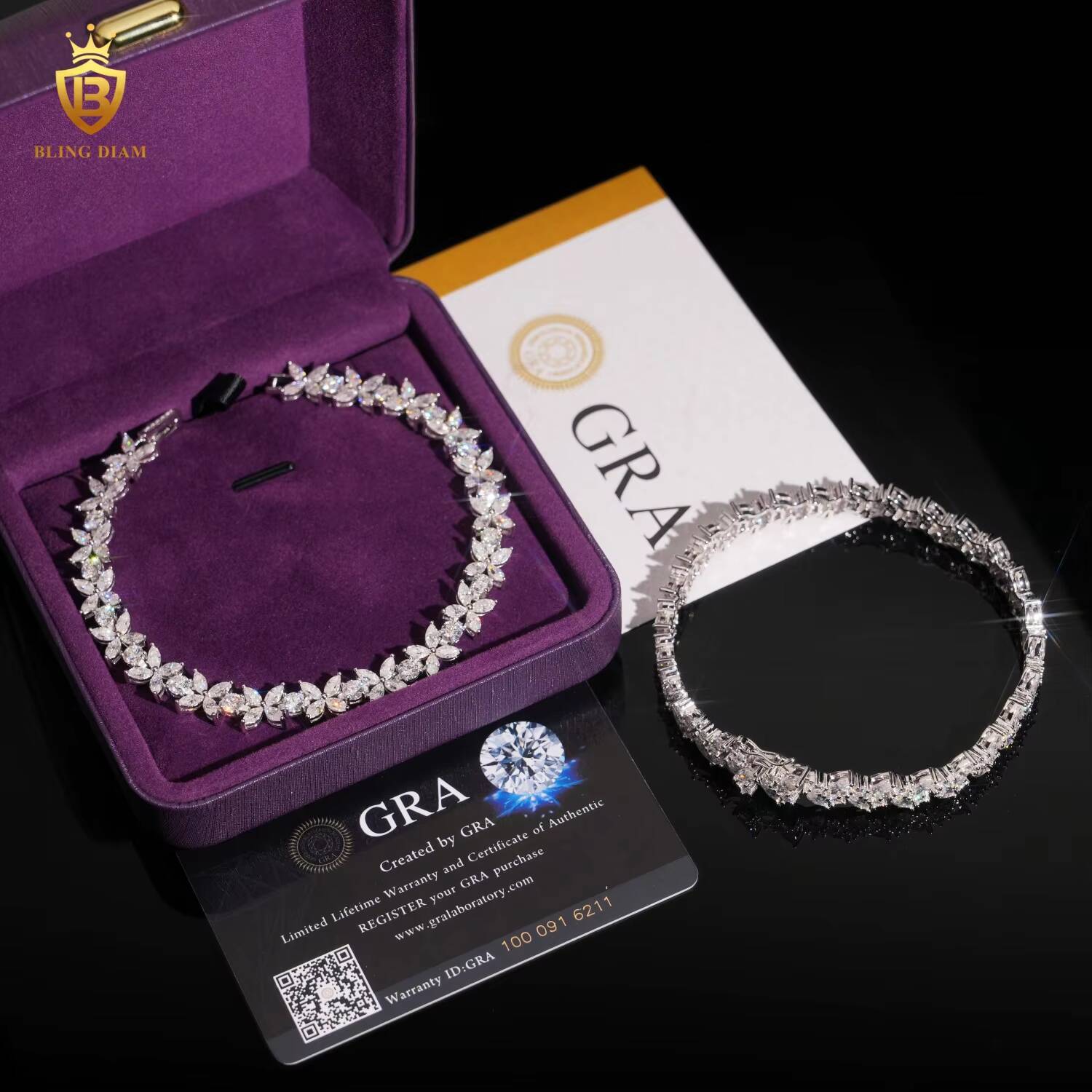 New Fashion 925 Sterling Silver Fancy Shape Leaf Moissanite Diamond Tennis Bracelet for Women