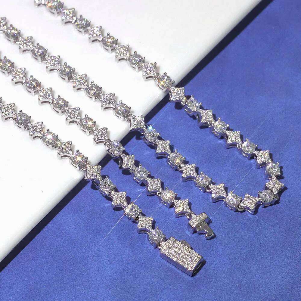 Hip Hop Necklace 5A Cubic Zirconia Sparkling Tennis Plated Gold Star Cross Bracelet Brass High-end Jewelry