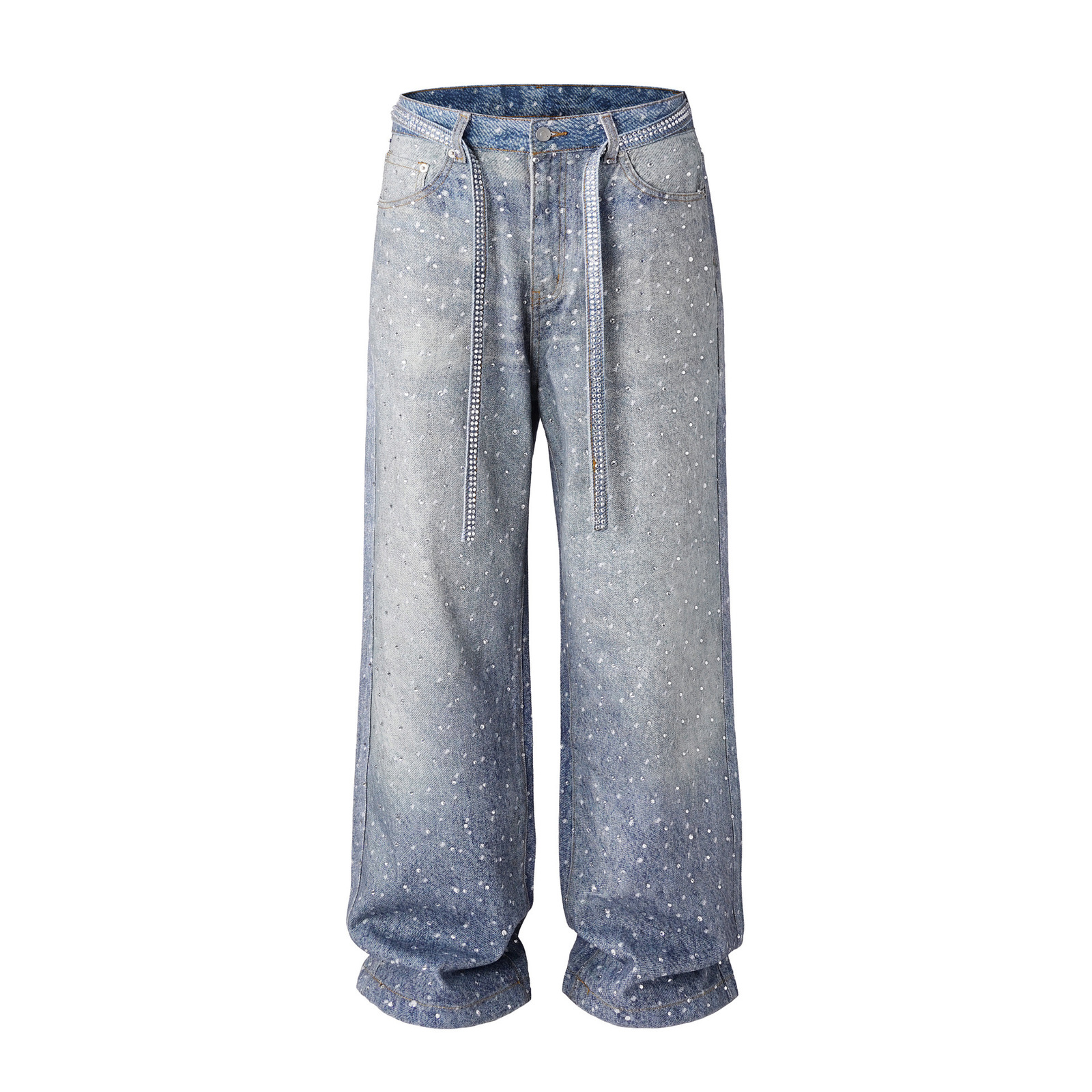 Vintage Full Rhinestone Sequin Jeans Y2K Clothes Men Women Harajuku Hip Hop Sequined Vintage Jeans Low Waist Wide Leg Trousers 250828