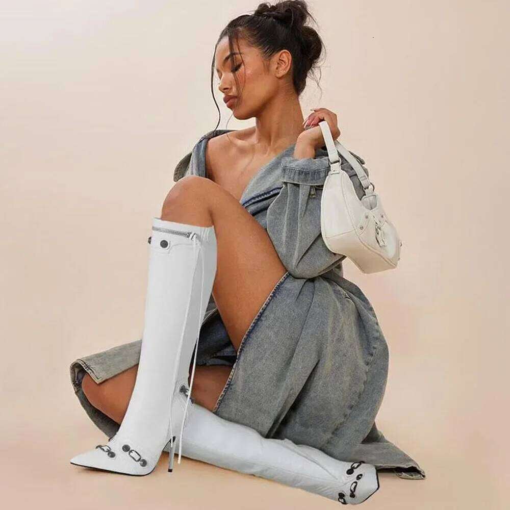 Sexy Knee 2024 Winter Boots Brand Design Super High Thin Heels With Rivet Retro Fashion Cool Women Shoes Big Size 46