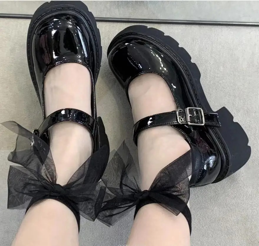 New Platform Round toe leather shoes Shoes Fashion Women Shallow Buckle Women Pumps Elegant Leather Round Toe Pumps for Women with Deep Thigh Strap - 